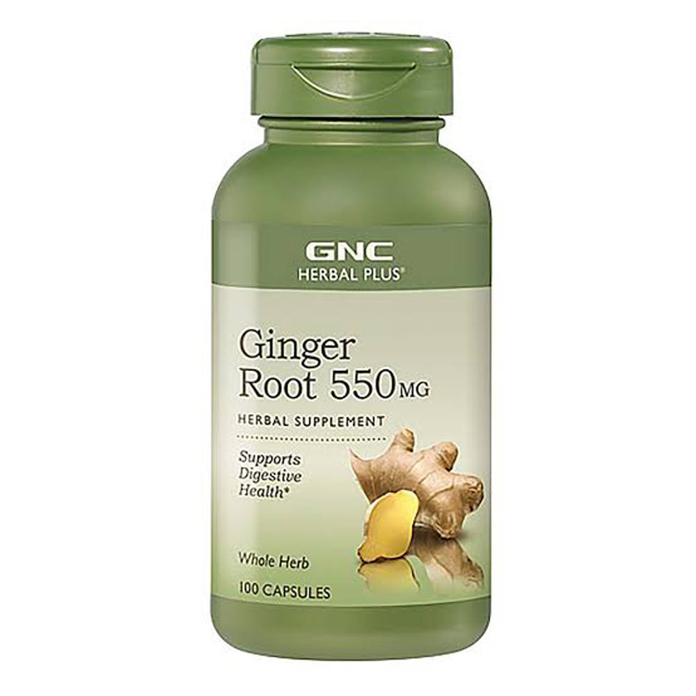 GNC Herbal Plus Ginger Root 550 mg, 100 Capsules, Supports Digestive Health